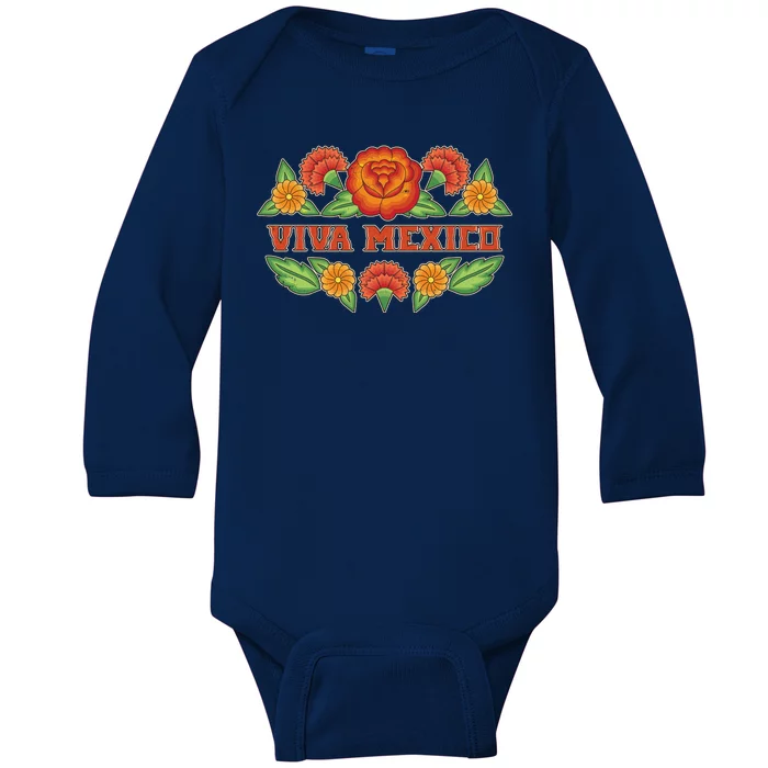 Traditional Floral Viva Mexico Baby Long Sleeve Bodysuit