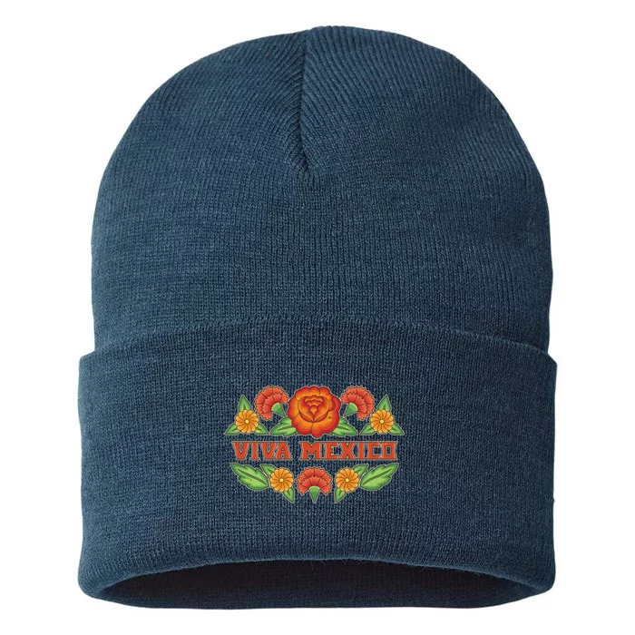 Traditional Floral Viva Mexico Sustainable Knit Beanie