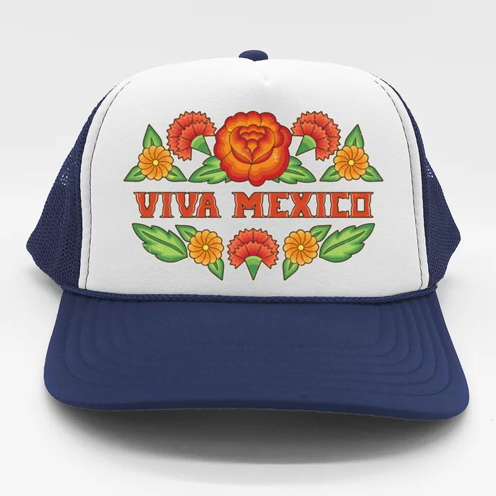 Traditional Floral Viva Mexico Trucker Hat