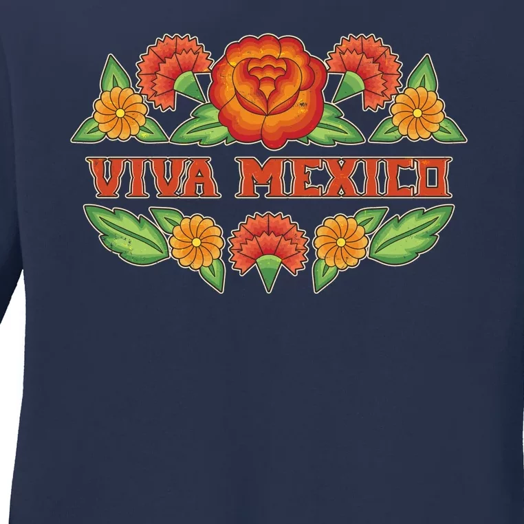 Traditional Floral Viva Mexico Ladies Long Sleeve Shirt