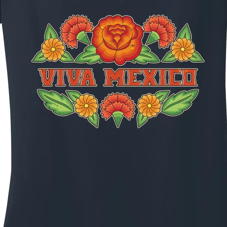 Traditional Floral Viva Mexico Women's V-Neck T-Shirt