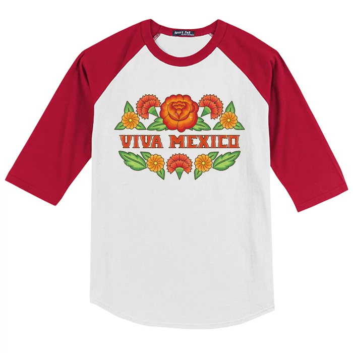 Traditional Floral Viva Mexico Kids Colorblock Raglan Jersey