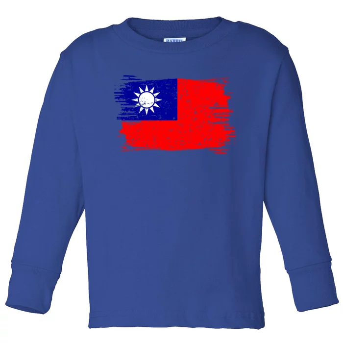 Taiwan Flag Vintage Distressed Taiwanese Gift Toddler Long Sleeve Shirt