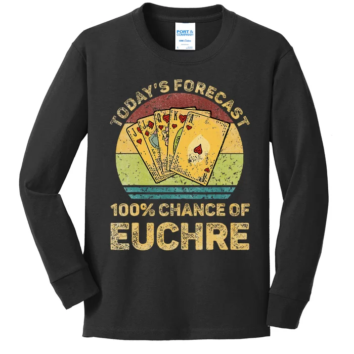 TodayS Forecast Vintage Funny Euchre Card Game Kids Long Sleeve Shirt