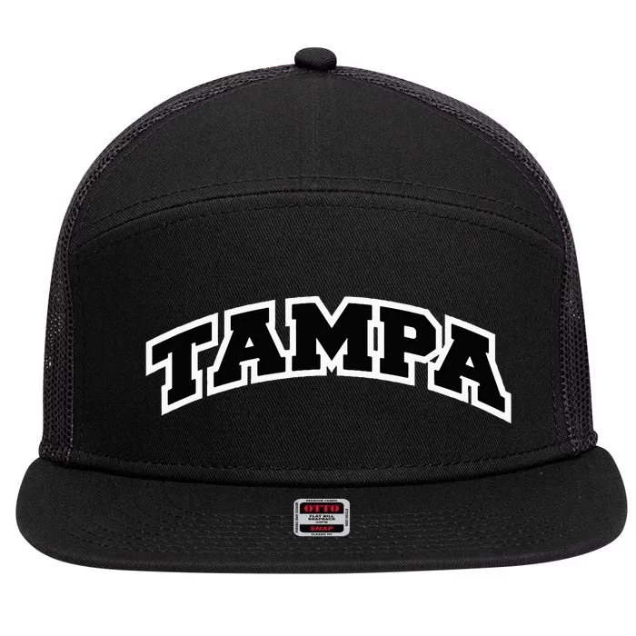 Tampa Florida Varsity Style Vintage Red 7 Panel Mesh Trucker Snapback Hat