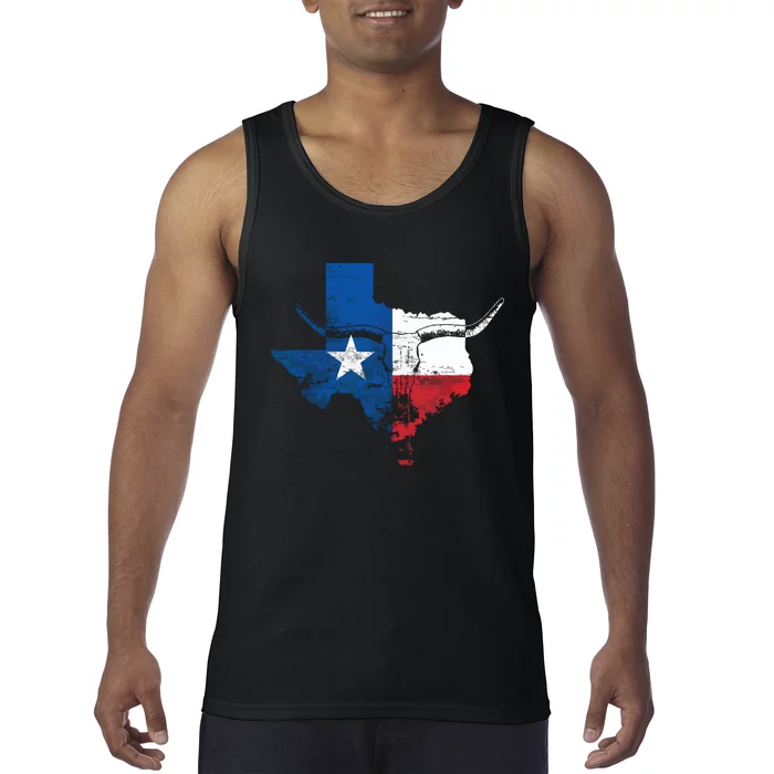 Texas Flag Vintage Texas Flag Longhorn Skull Retro Tx Tank Top