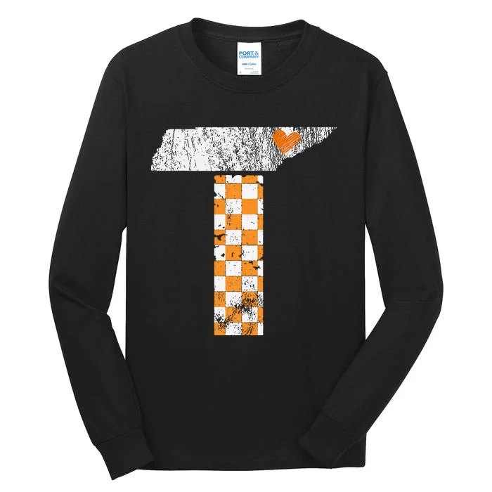 Tennessee Flag Vintage Football Fan Orange And White Gift Tall Long Sleeve T-Shirt