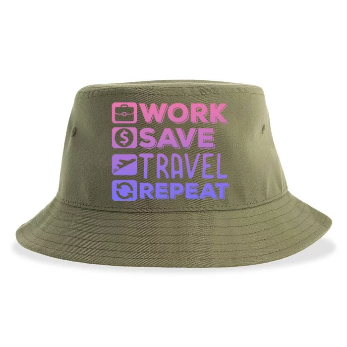 Traveller Flight Vacation Work Save Travel Repeat Watercolor Gift Sustainable Bucket Hat