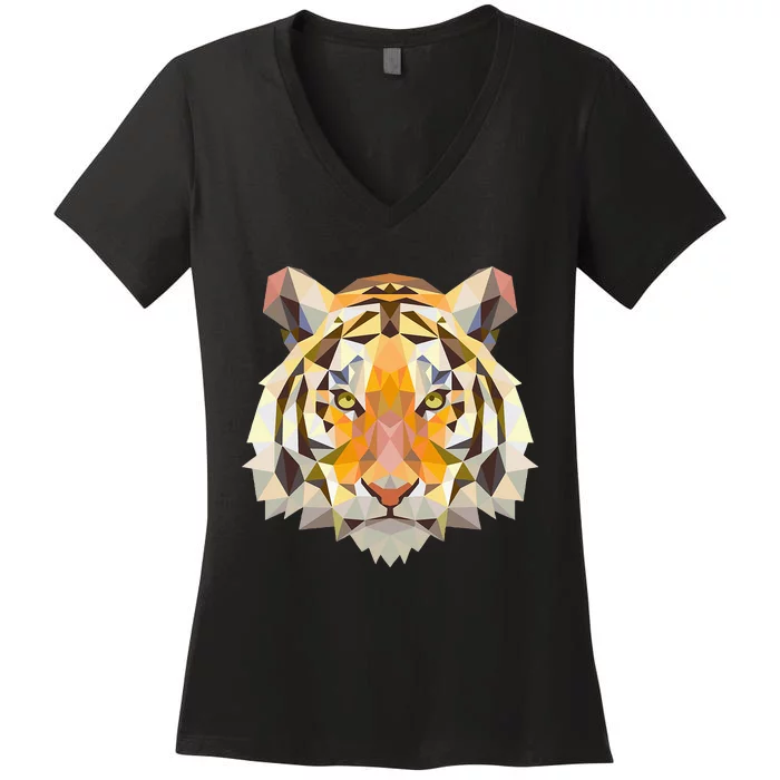 Tiger Face Wild Animal Tiger Women's V-Neck T-Shirt