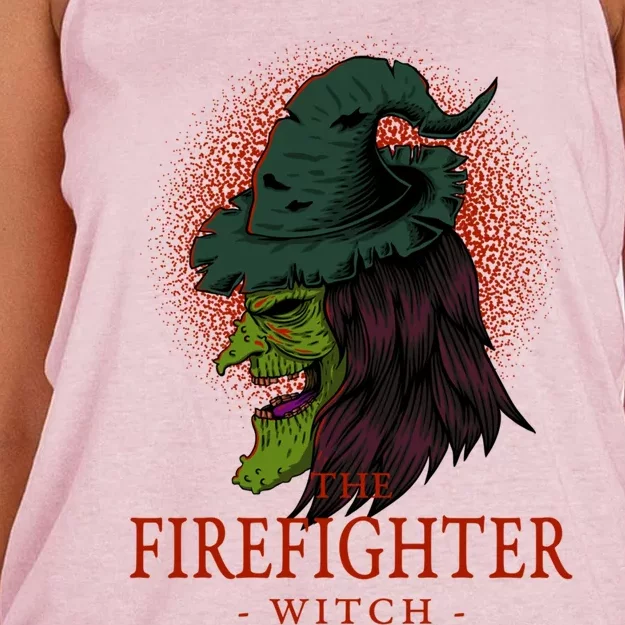 The Firefighter Witch Halloween Fire Scary Fire Marshal Funny Gift Women's Knotted Racerback Tank