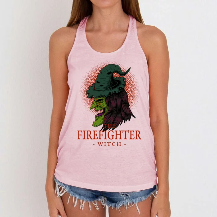 The Firefighter Witch Halloween Fire Scary Fire Marshal Funny Gift Women's Knotted Racerback Tank