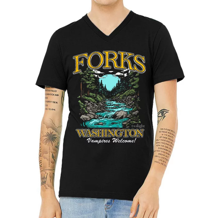 Twilight Forks Washington Vampires Welcome V-Neck T-Shirt