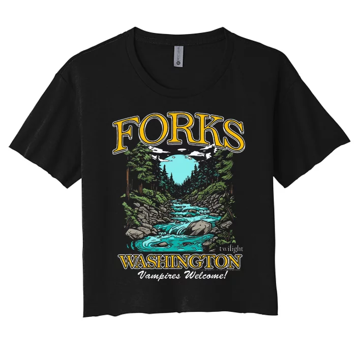 Twilight Forks Washington Vampires Welcome Women's Crop Top Tee