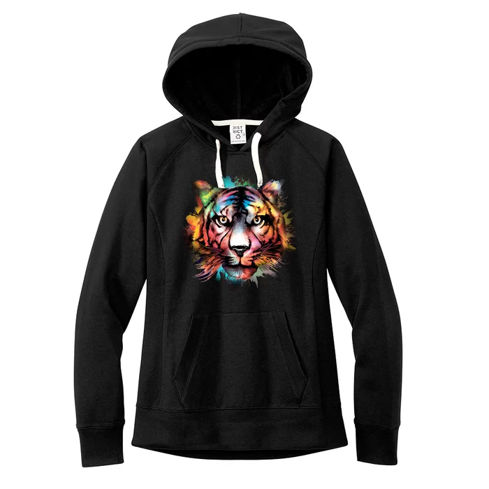 Tiger Face Watercolor Women's Fleece Hoodie