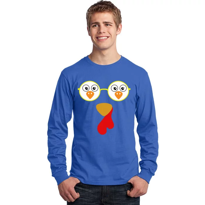 Turkey Face With Sunglasses Turkey Face Thanksgiving Day Meaningful Gift Tall Long Sleeve T-Shirt