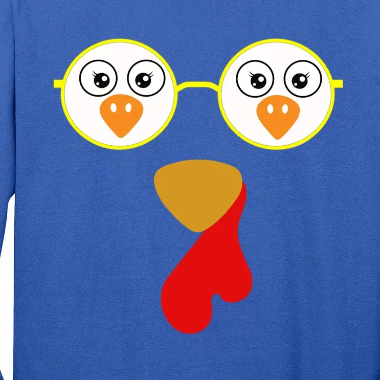 Turkey Face With Sunglasses Turkey Face Thanksgiving Day Meaningful Gift Tall Long Sleeve T-Shirt