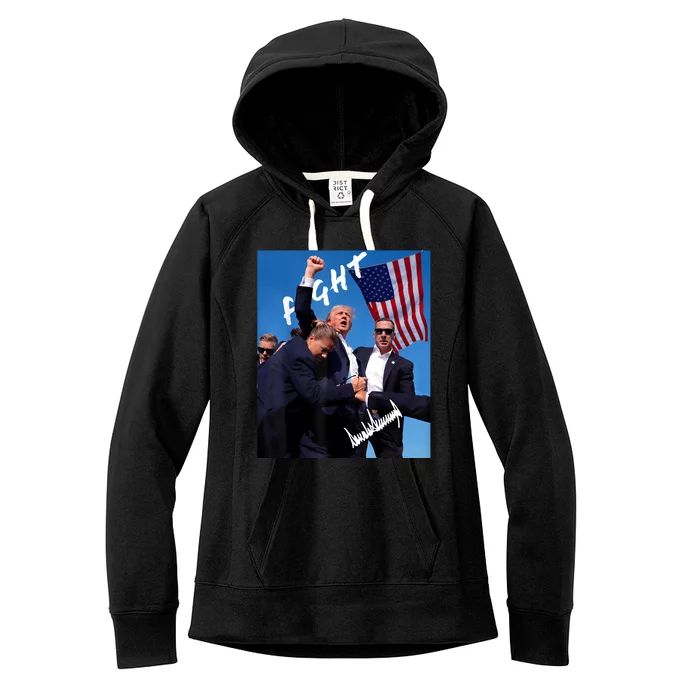 Trump Fight With Fist In Air Facsimile Signature Women's Fleece Hoodie