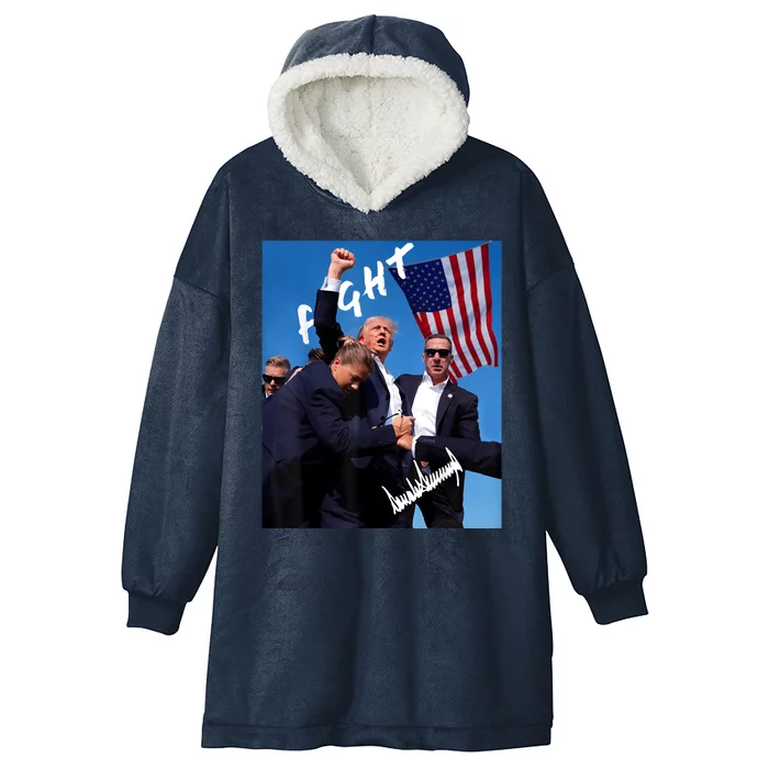 Trump Fight With Fist In Air Facsimile Signature Hooded Wearable Blanket