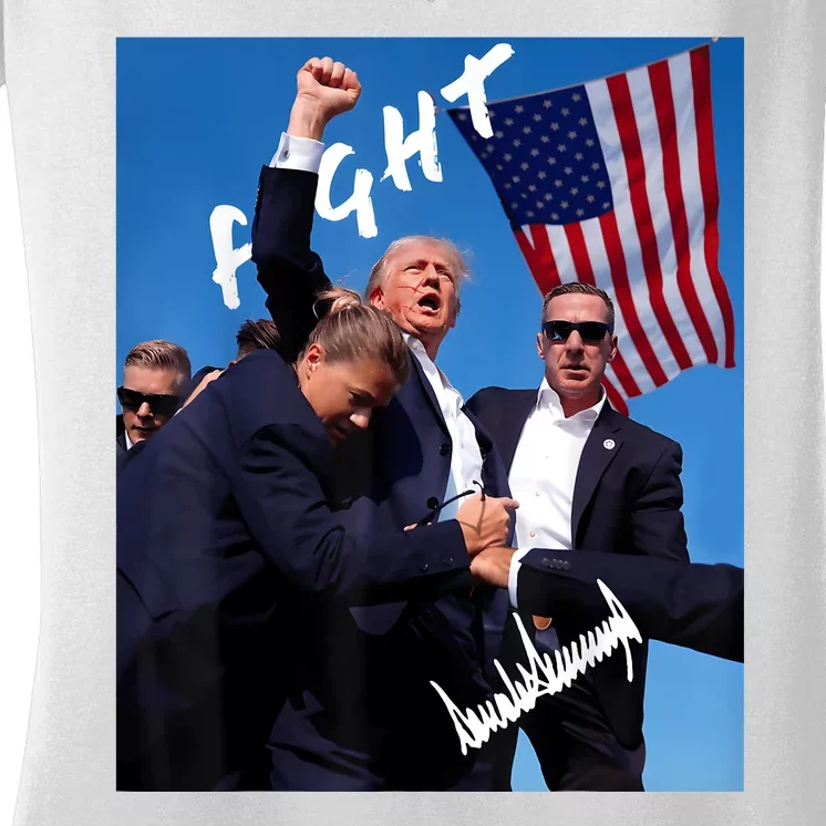 Trump Fight With Fist In Air Facsimile Signature Women's V-Neck T-Shirt