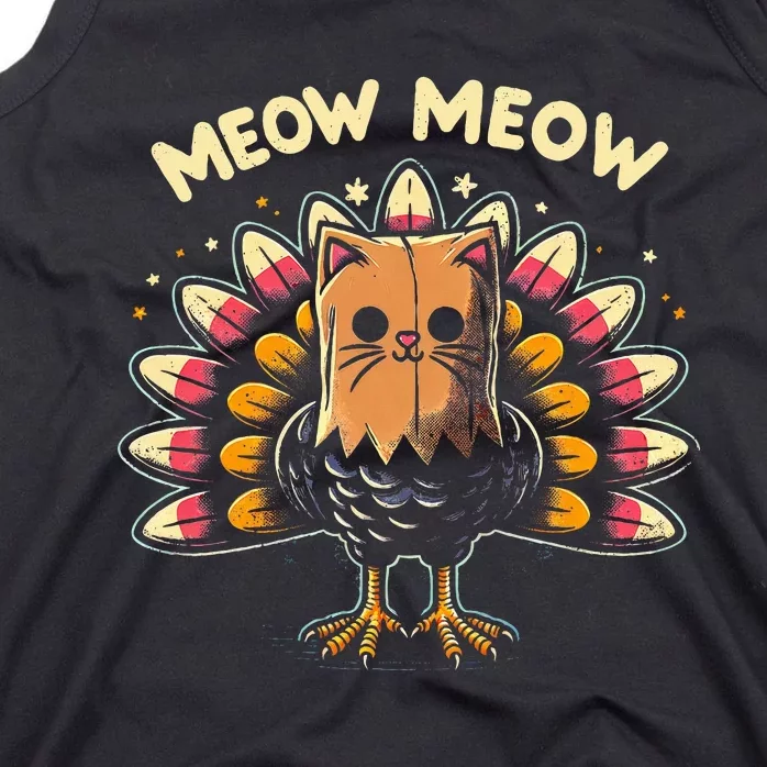 Thanksgiving For Women Meow Cat Turkey Tank Top