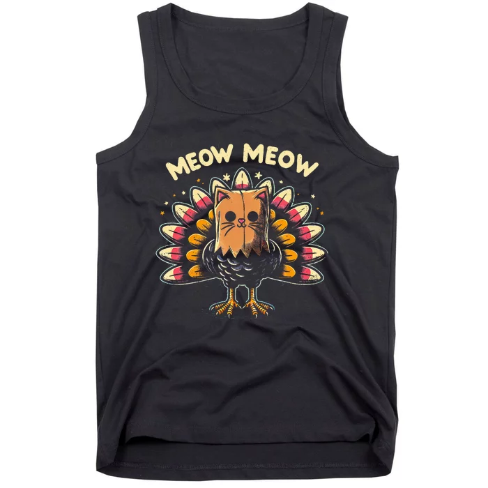 Thanksgiving For Women Meow Cat Turkey Tank Top