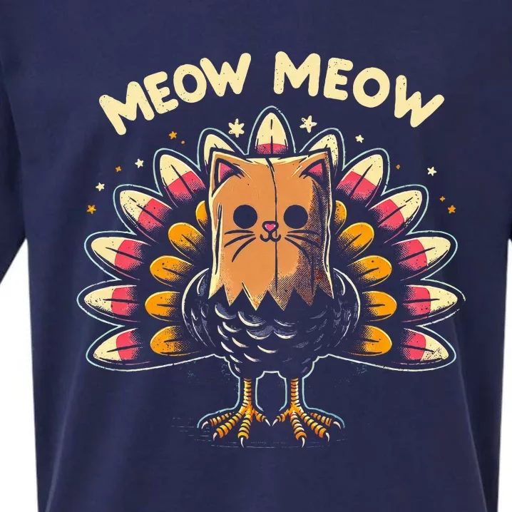 Thanksgiving For Women Meow Cat Turkey Sueded Cloud Jersey T-Shirt