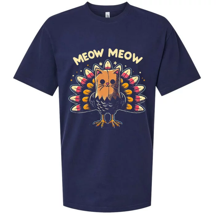 Thanksgiving For Women Meow Cat Turkey Sueded Cloud Jersey T-Shirt