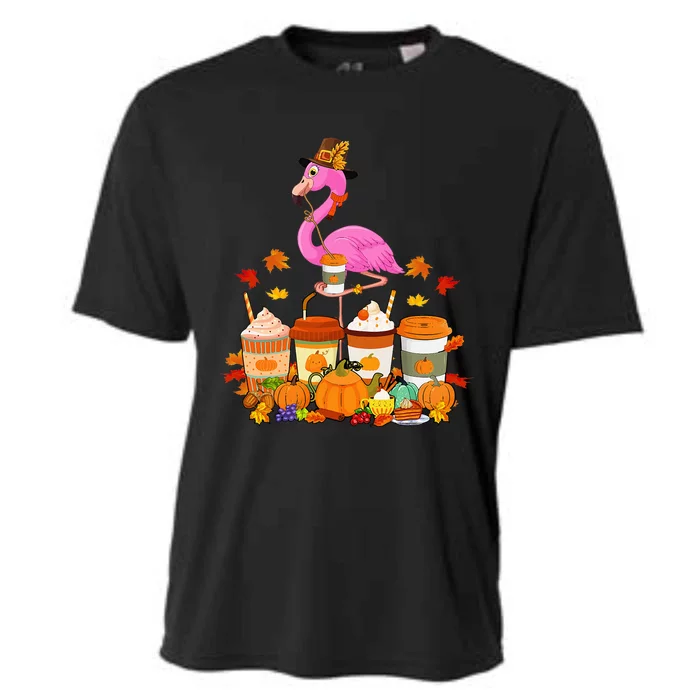 Thanksgiving Flamingo Wearing Hat Fall Coffee Cups Lover Cooling Performance Crew T-Shirt