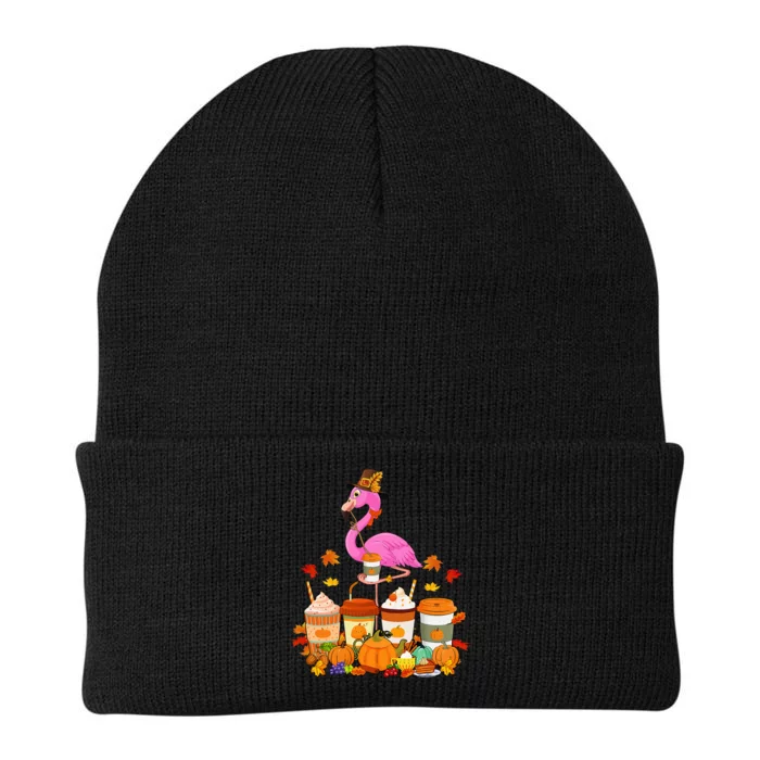 Thanksgiving Flamingo Wearing Hat Fall Coffee Cups Lover Knit Cap Winter Beanie