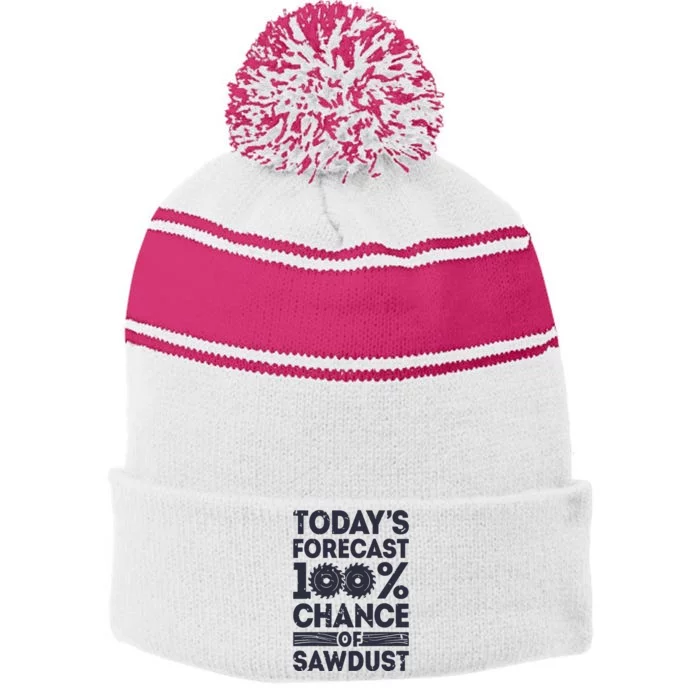 Todays Forecast Woodworking Funny Woodworker Dad Stripe Pom Pom Beanie