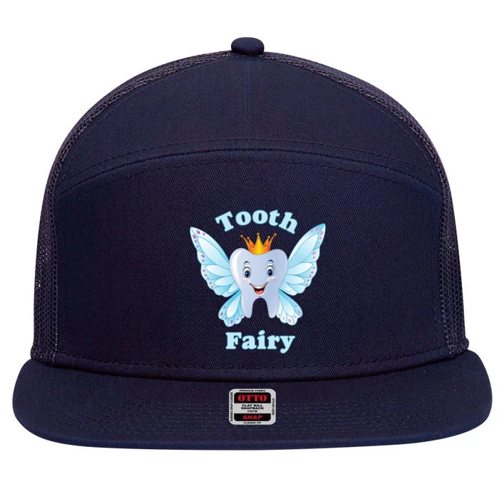 Tooth Fairy With Crown Funny Gift 7 Panel Mesh Trucker Snapback Hat