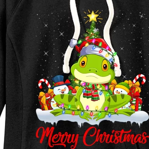 Tree Frog Xmas Tree Lighting Santa Tree Frog Christmas Funny Gift Women's Fleece Hoodie