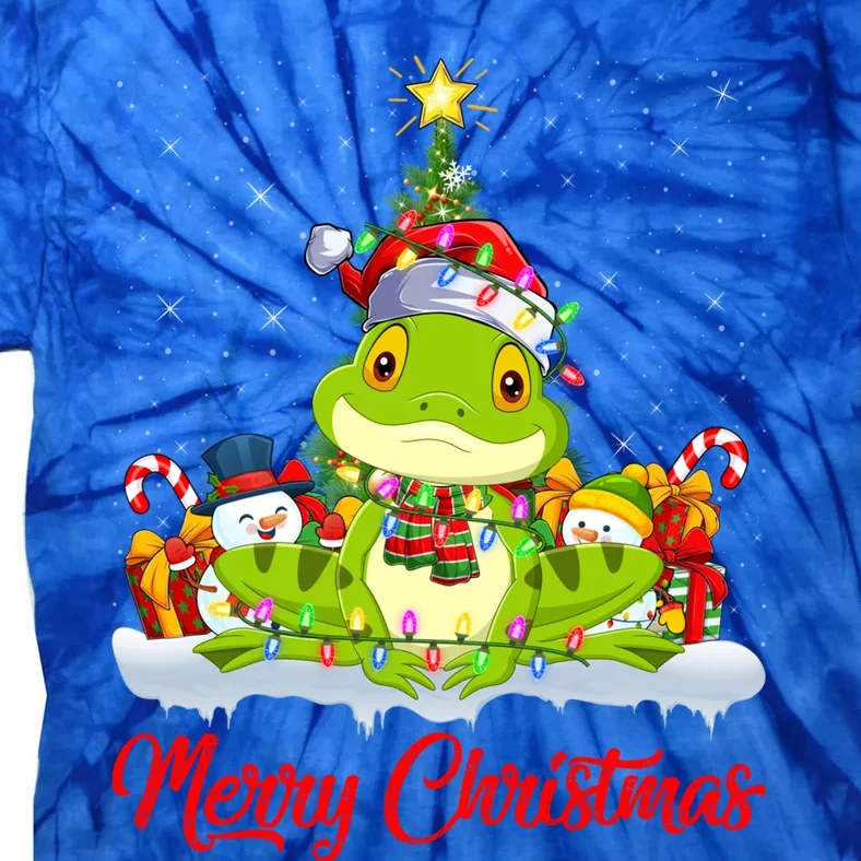 Tree Frog Xmas Tree Lighting Santa Tree Frog Christmas Funny Gift Tie-Dye T-Shirt