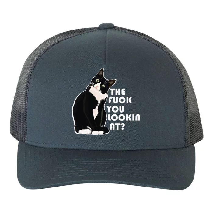 The Fuck You Lookin At Funny Vulgar Gift For Cat Lovers Yupoong Adult 5-Panel Trucker Hat