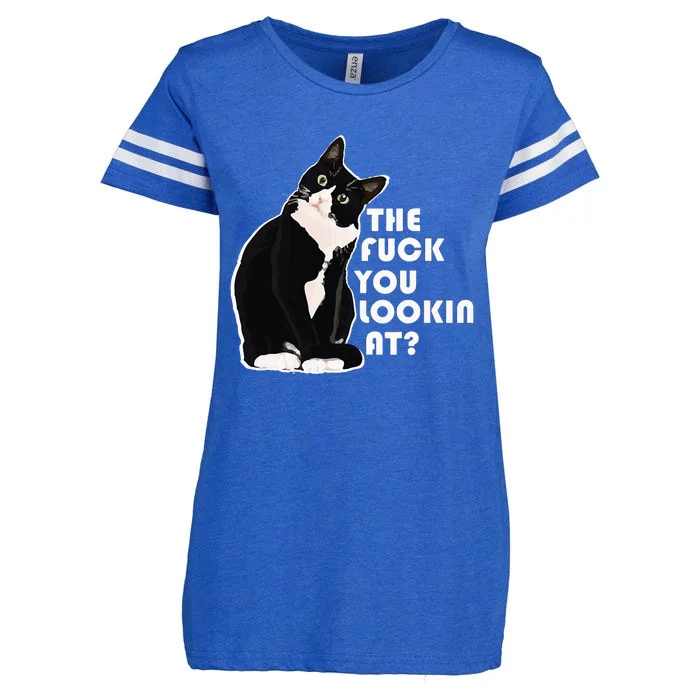 The Fuck You Lookin At Funny Vulgar Gift For Cat Lovers Enza Ladies Jersey Football T-Shirt