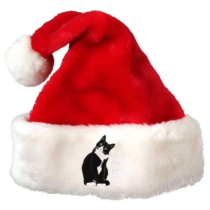 The Fuck You Lookin At Funny Vulgar Novelty For Cat Lovers Premium Christmas Santa Hat