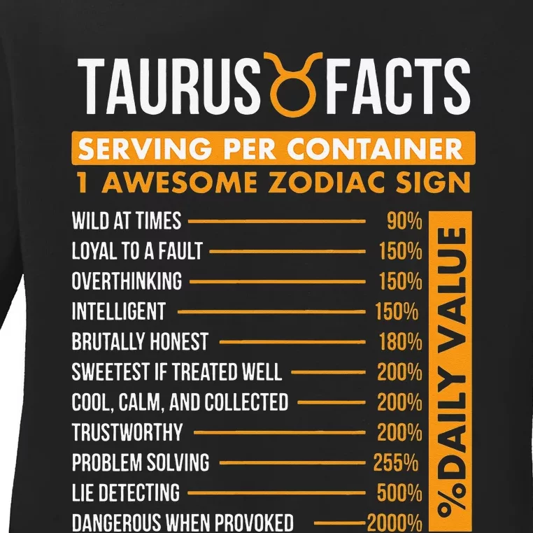 Taurus Facts Zodiac Sign Astrology Symbol Horoscope Ladies Long Sleeve Shirt