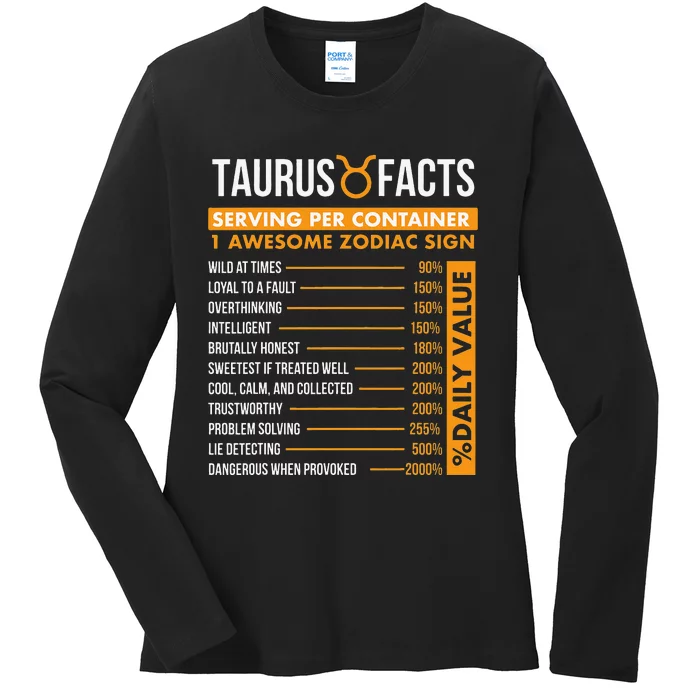 Taurus Facts Zodiac Sign Astrology Symbol Horoscope Ladies Long Sleeve Shirt