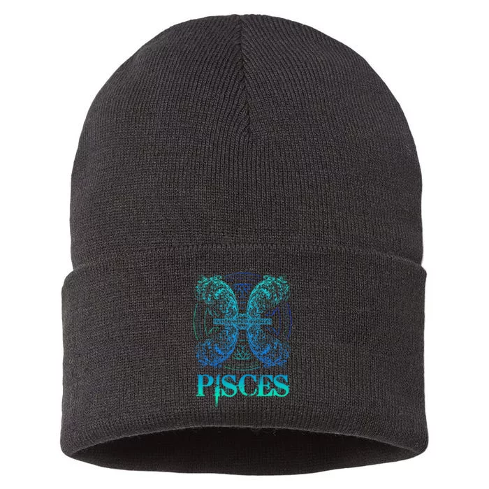 Two Fish Zodiac Sign Symbol Horoscope Pisces Sustainable Knit Beanie