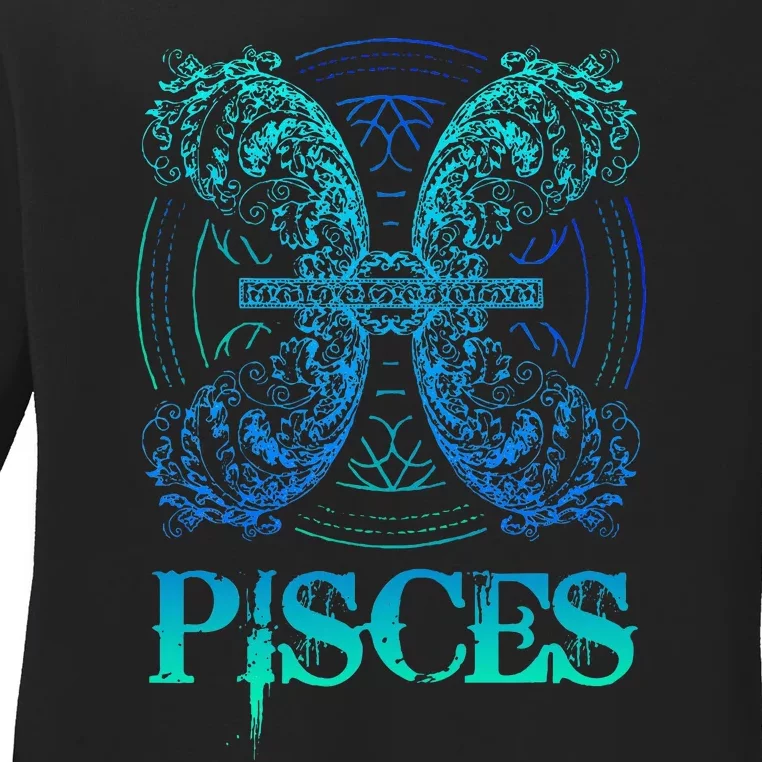 Two Fish Zodiac Sign Symbol Horoscope Pisces Ladies Long Sleeve Shirt