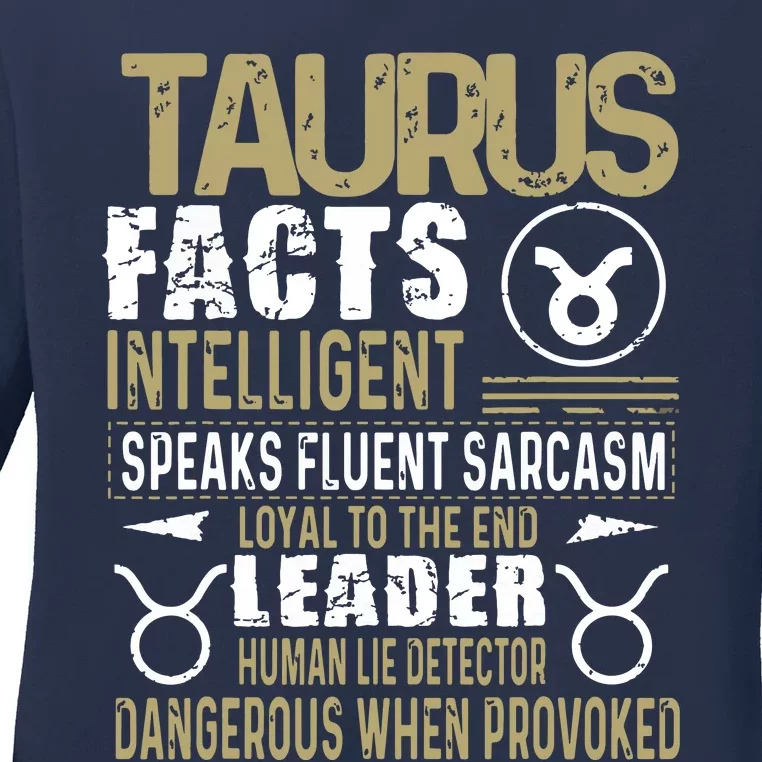 TAURUS Facts Zodiac Sign Birthday Gift April May Ladies Long Sleeve Shirt