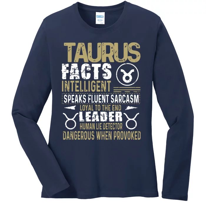 TAURUS Facts Zodiac Sign Birthday Gift April May Ladies Long Sleeve Shirt