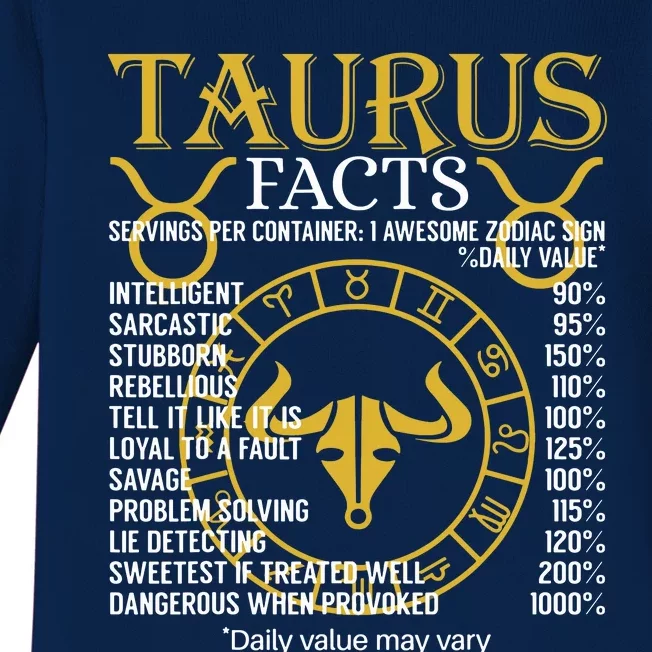 Taurus Facts Zodiac Sign Baby Long Sleeve Bodysuit