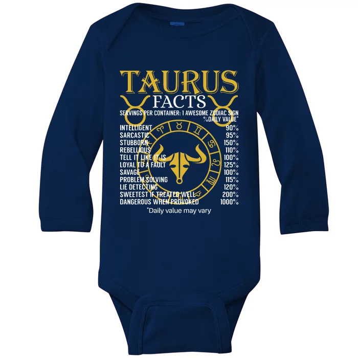 Taurus Facts Zodiac Sign Baby Long Sleeve Bodysuit