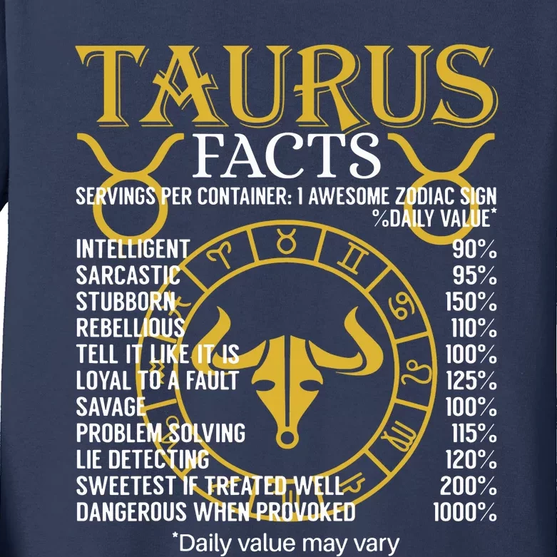 Taurus Facts Zodiac Sign Kids Long Sleeve Shirt