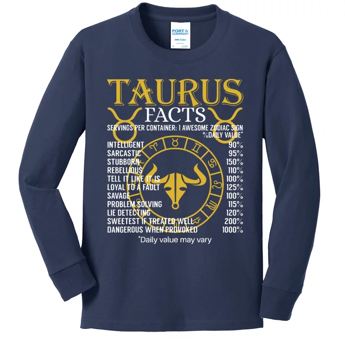 Taurus Facts Zodiac Sign Kids Long Sleeve Shirt