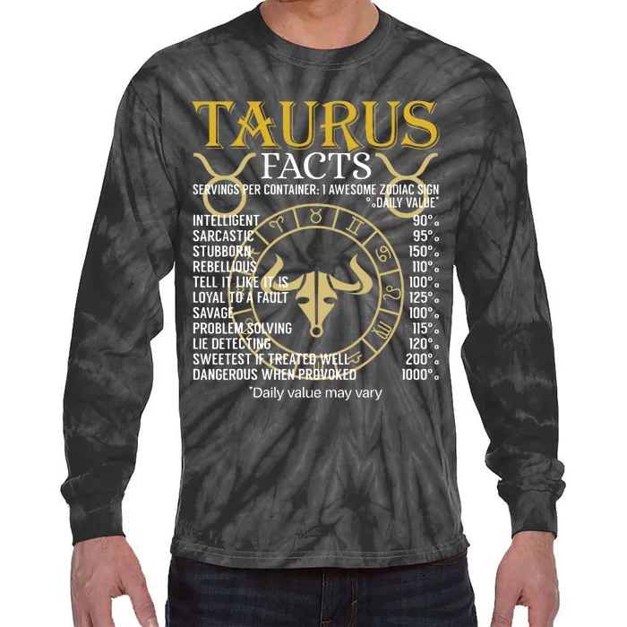 Taurus Facts Zodiac Sign Tie-Dye Long Sleeve Shirt