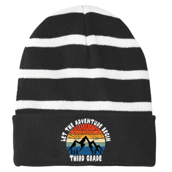 Third Grade 1st Day Of School Let The Adventure Begin Striped Beanie with Solid Band