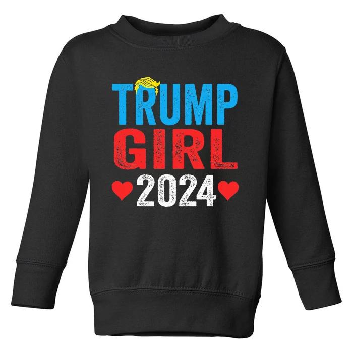 Trump Girl 2024 S Cute Trump Flag Toddler Sweatshirt