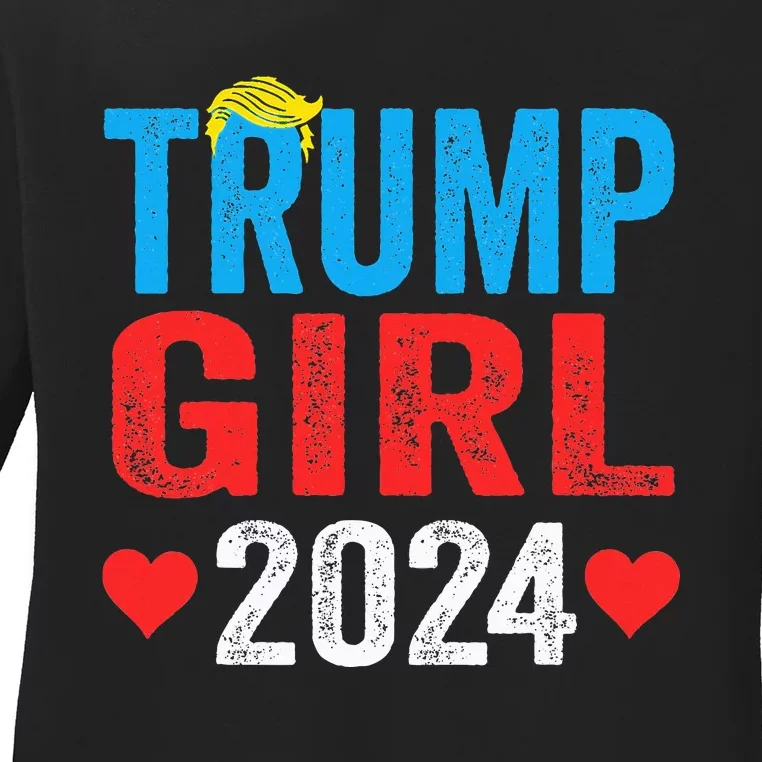 Trump Girl 2024 S Cute Trump Flag Ladies Long Sleeve Shirt